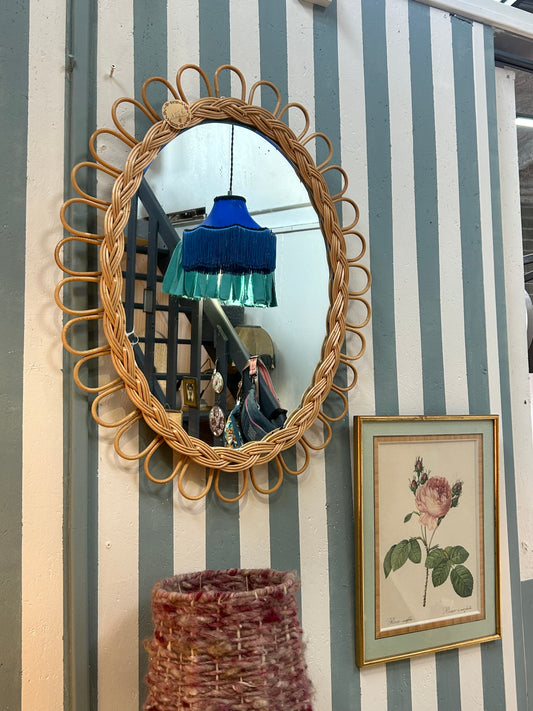Miroir rotin ovale vintage