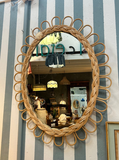 Miroir rotin ovale vintage