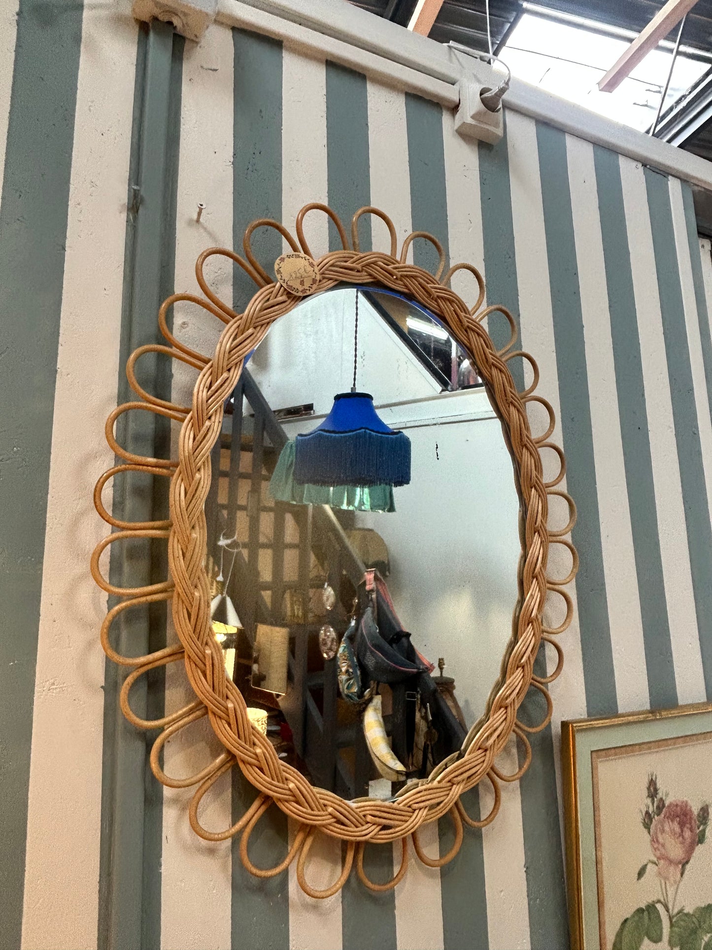 Miroir rotin ovale vintage