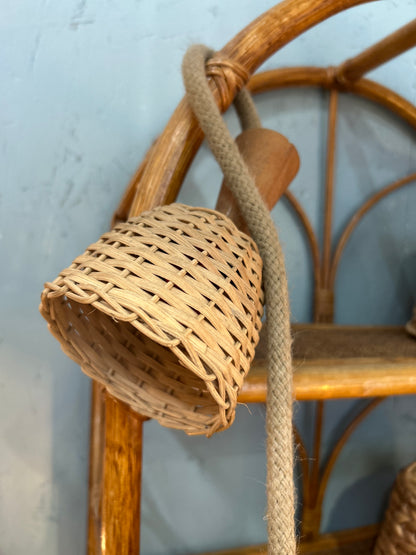 Lampe suspension en rotin et cannage vintage