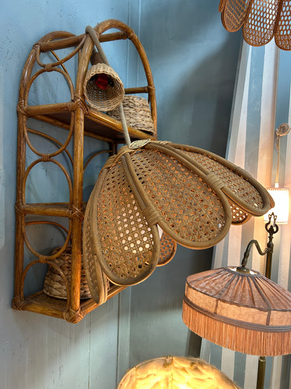 Lampe suspension en rotin et cannage vintage